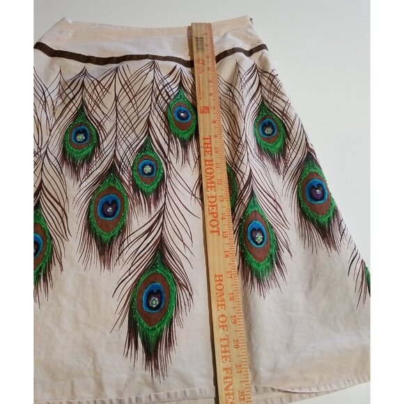 Bamboo Traders Women's Skirt Size 4P Beaded Peacock Feathers Cotton Lined A line - Picture 10 of 12